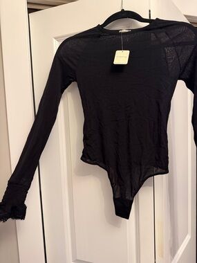 NWT free people Black Long-Sleeve Sheer Bodysuit